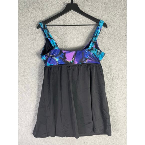Longitude Size 16 Black Floral Skirted One Piece Swimsuit Tummy Control Tankini - Picture 7 of 11